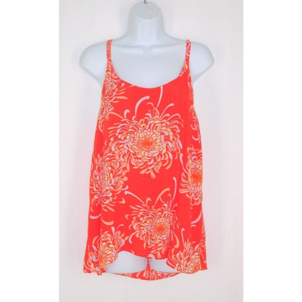 CAbi #777 Orange Mum Floral Cami M Tank Top Adjustable Straps Hi Lo Hem Rayon